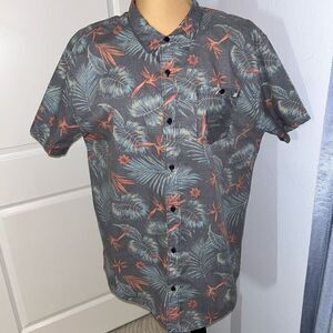 D&C Blue and Orange Hawaiian Button Down Short Sleeve Shirt